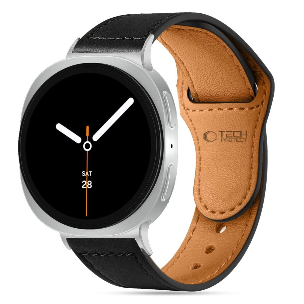 Tech-Protect Leatherfit-rem til Samsung Galaxy Watch 40/44/46 mm - sort