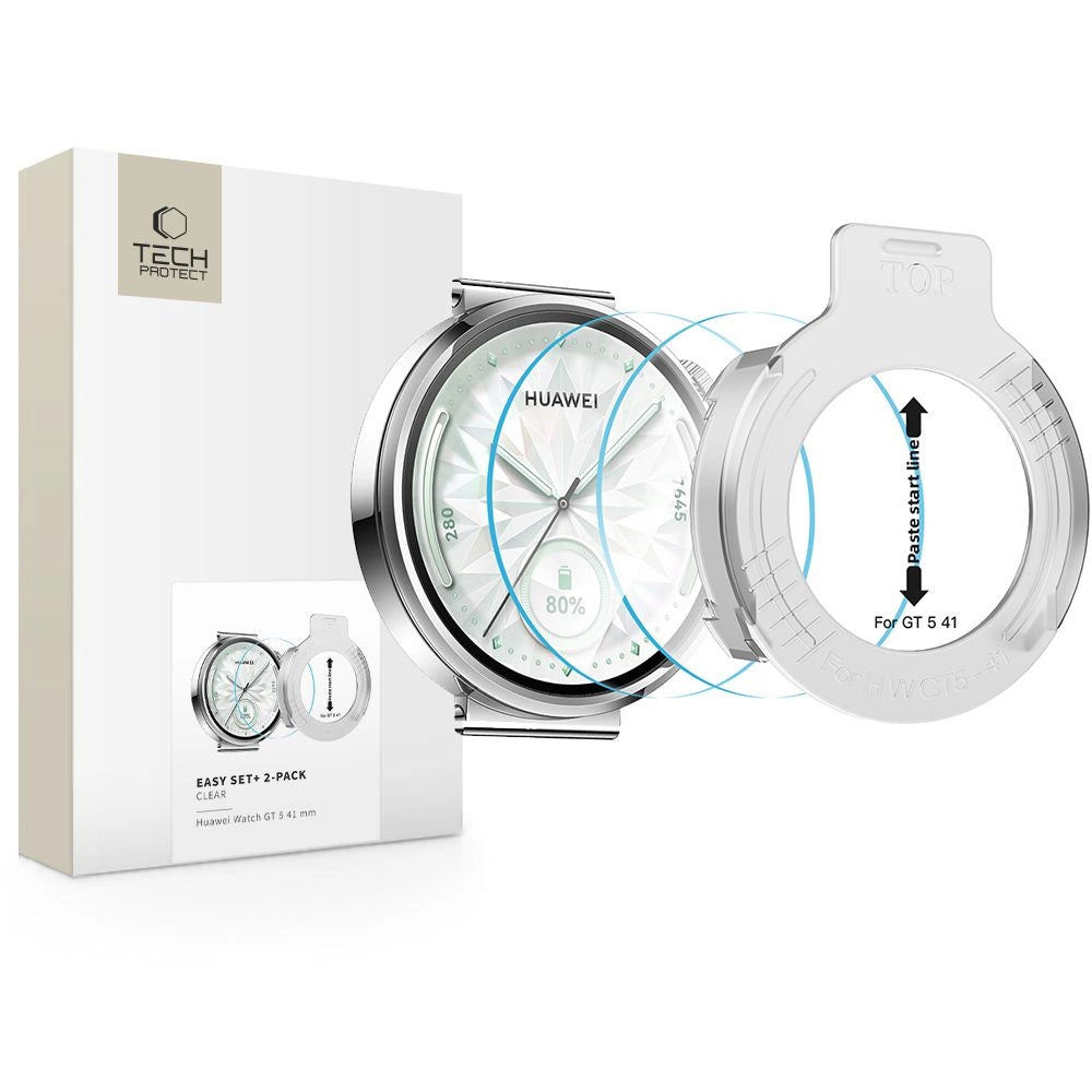 Tech-Protect Easy Set+ 2-pack hærdet glas til Huawei Watch GT 5 41 mm - gennemsigtigt