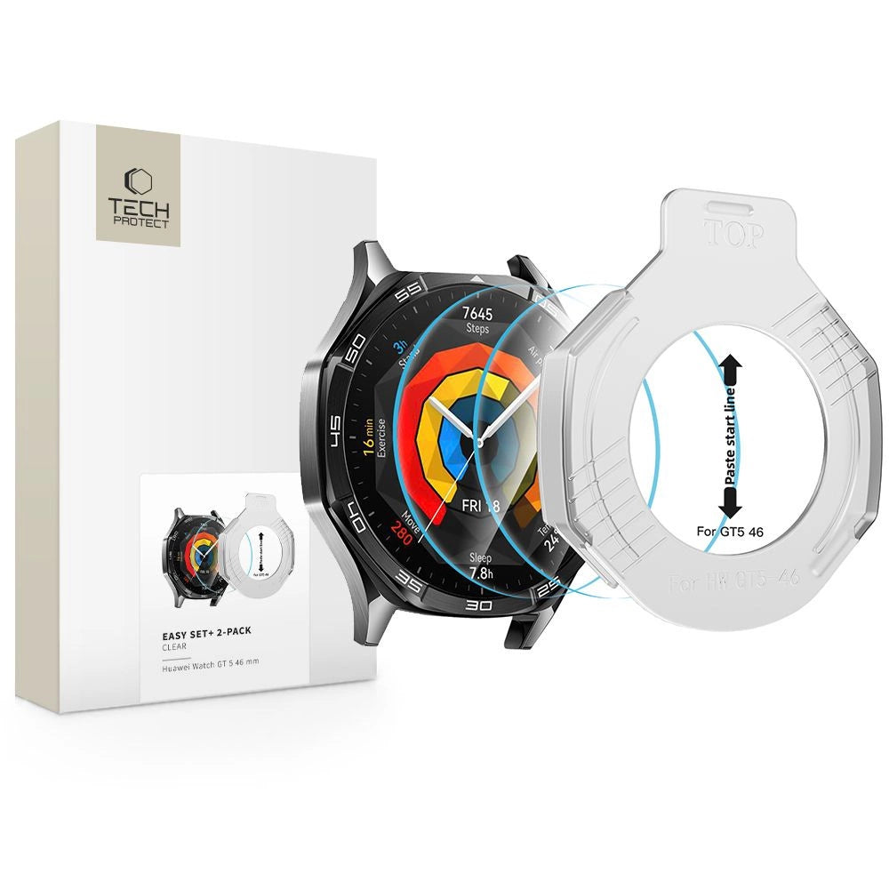 Tech-Protect Easy Set+ 2-pack hærdet glas til Huawei Watch GT 5 46 mm - gennemsigtigt