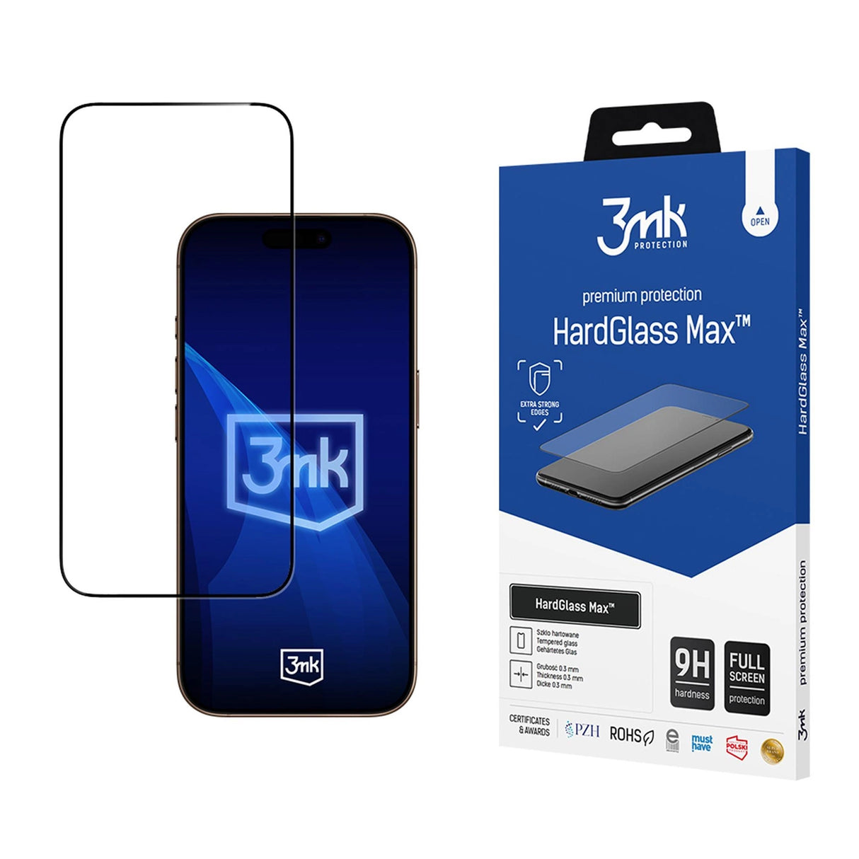Forstærket 3mk HardGlass Max sort hærdet glas til Apple iPhone 17 Pro Max