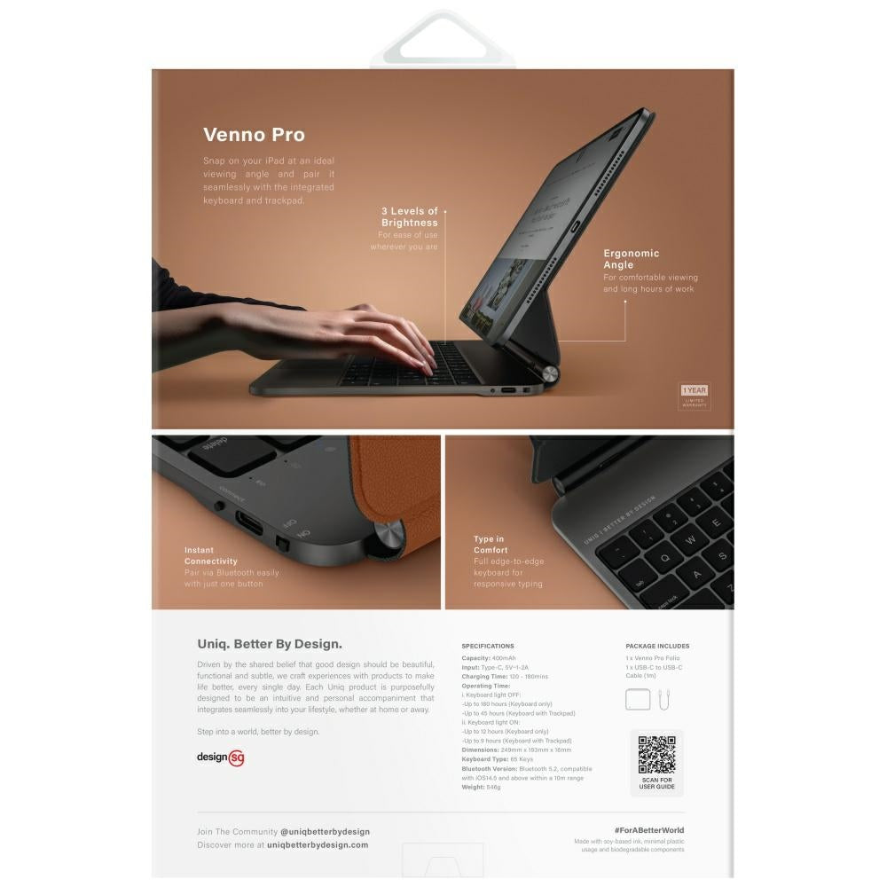 Uniq Venno Pro Magnetisk Smart Keyboard Case til iPad 11" 2025 / iPad Air 11" 2024 / 2025 / iPad Pro 11" 2018 / 2020 / 2021 / 2022 / 2024 - Brunt