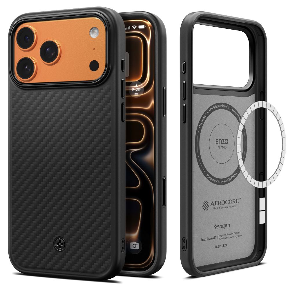 Spigen Enzo Aramid "T" MagSafe-fodral til iPhone 17 Pro - sort