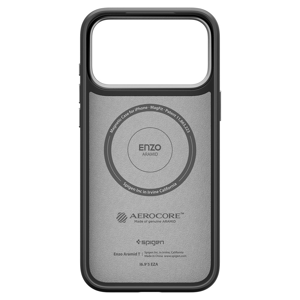 Spigen Enzo Aramid "T" MagSafe Case til iPhone 17 Pro Max - sort og sølv