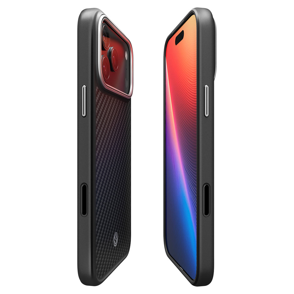 Spigen Enzo Aramid "T" MagSafe Case til iPhone 17 Pro Max - sort og sølv