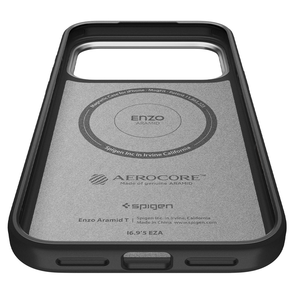 Spigen Enzo Aramid "T" MagSafe Case til iPhone 17 Pro Max - sort og sølv