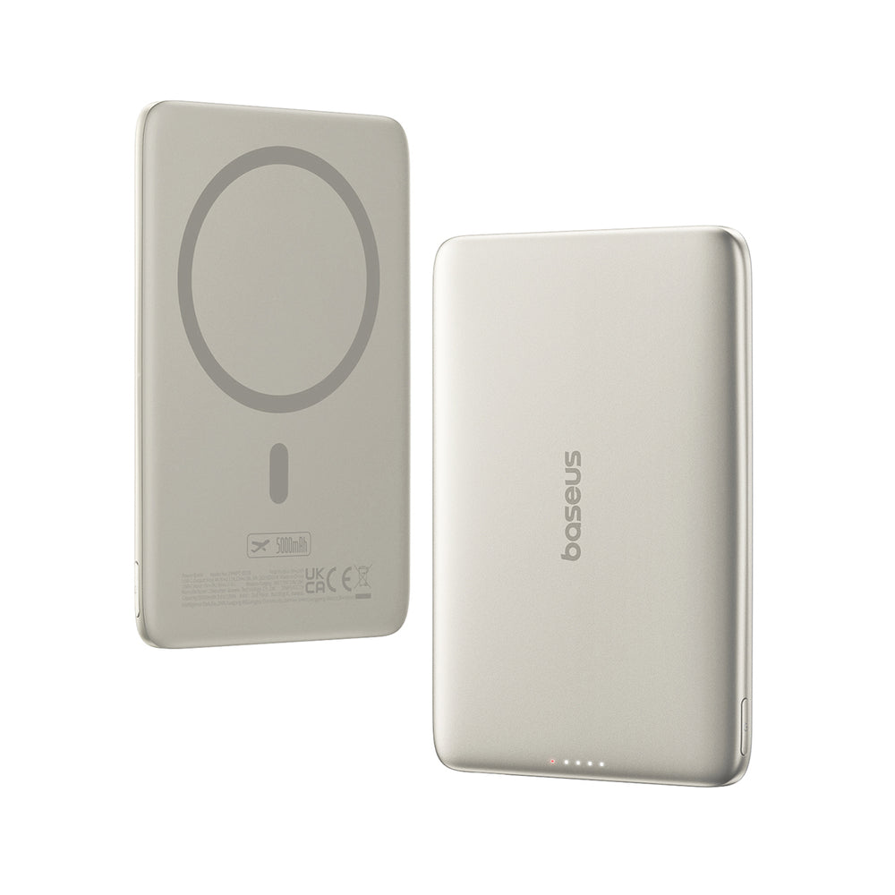 Baseus PicoGo AM41 Ultra-Slim 5000mAh 20W MagSafe Compatible Power Bank with Bases Simple USB-C 60W 30cm Cable - Titanium