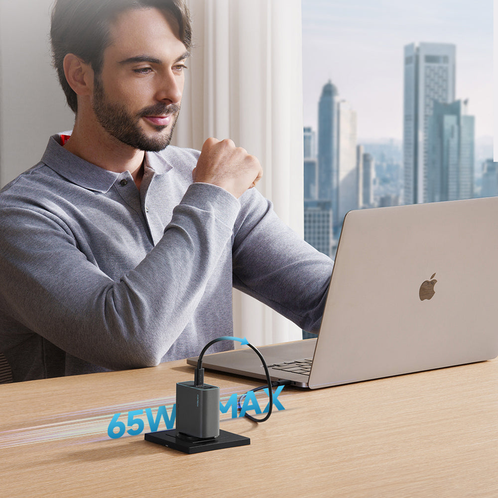 Cuktech CUKAD653EUGR 65W GaN Wall Charger 2 x USB-C 1 x USB-A - Gray