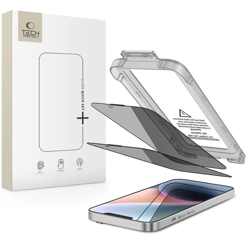 Tech-Protect Quick Set Spy+ Privacy Glass 2-pakke til iPhone 13 / 13 Pro / 14 / 16e