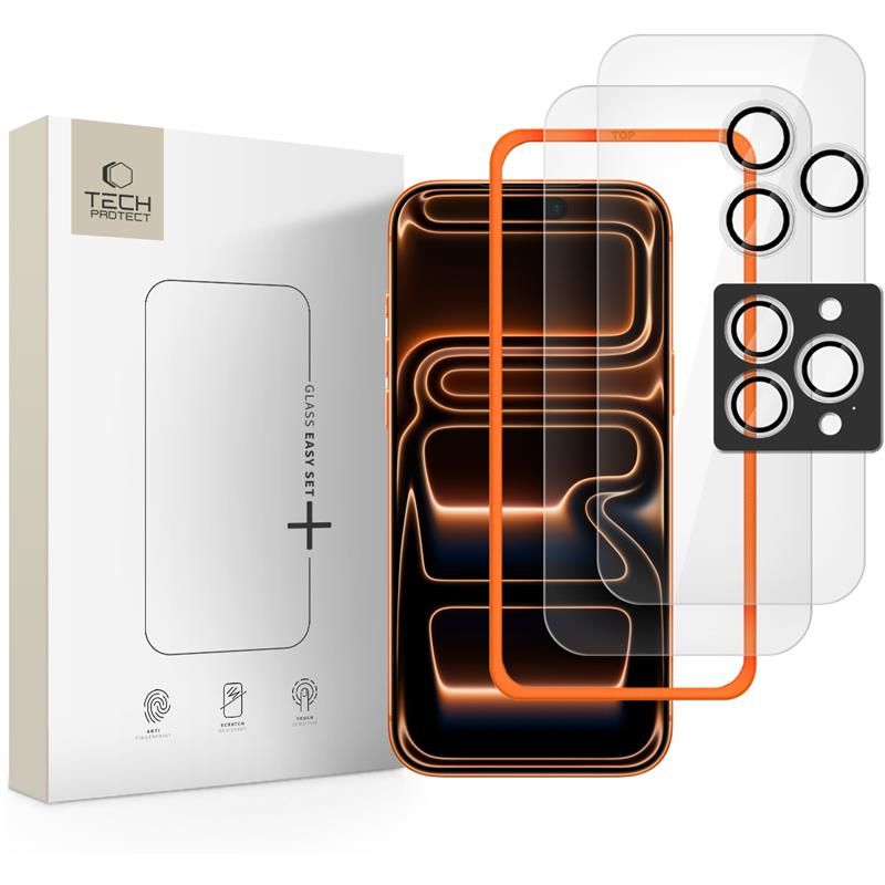 Tech-Protect Easy Set+ 3-pack hærdet glas til iPhone 16 Pro Max / 17 Pro Max - gennemsigtigt