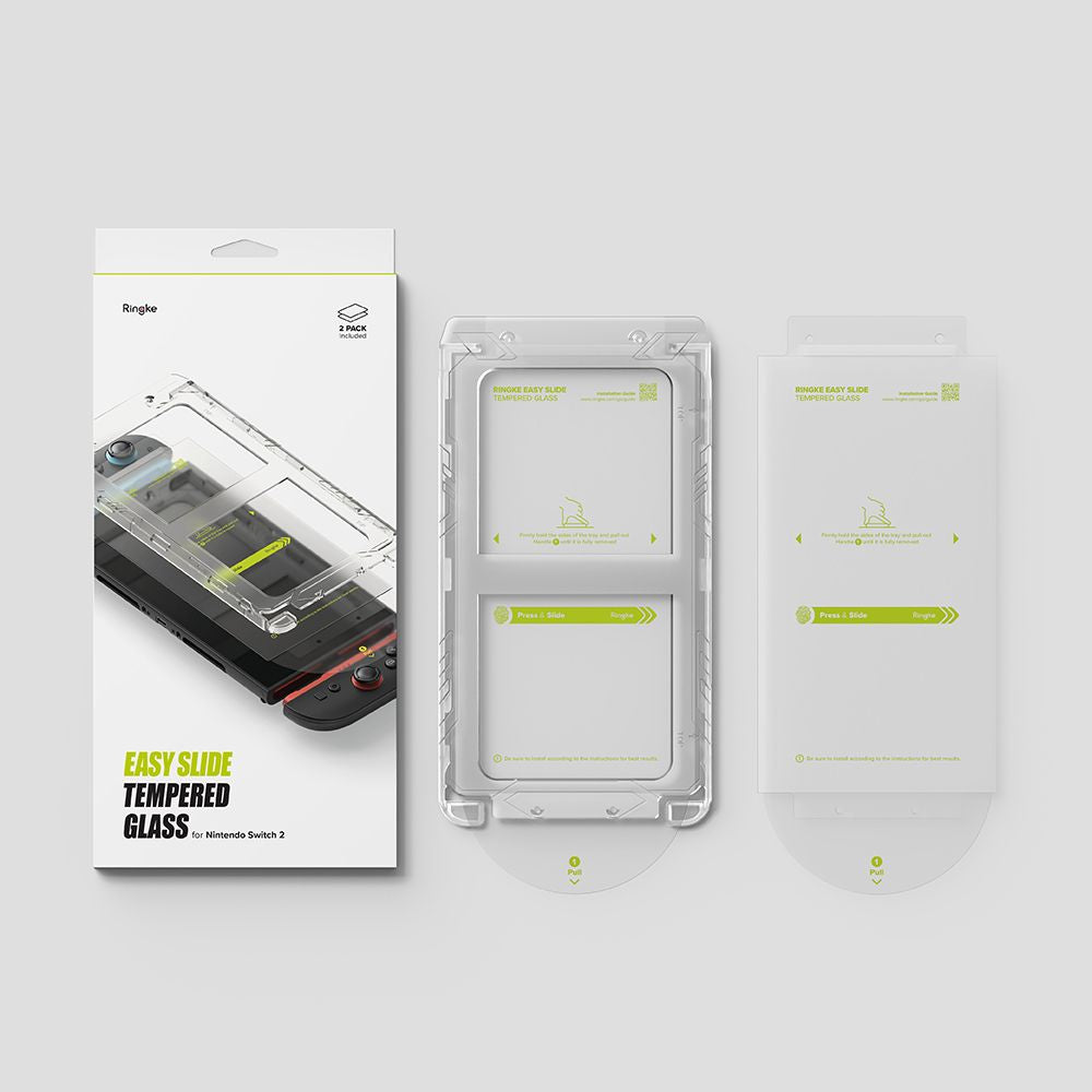 Ringke Easy Slide 2-pakke af hærdet glas til Nintendo Switch 2 - Transparent