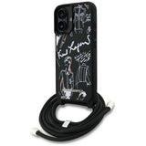 Karl Lagerfeld Crossbody Grained Pattern & Logo Case for iPhone 16 - Black