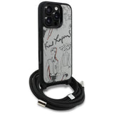 Karl Lagerfeld Crossbody Grained Pattern & Logo Case for iPhone 16 Pro Max - Gray