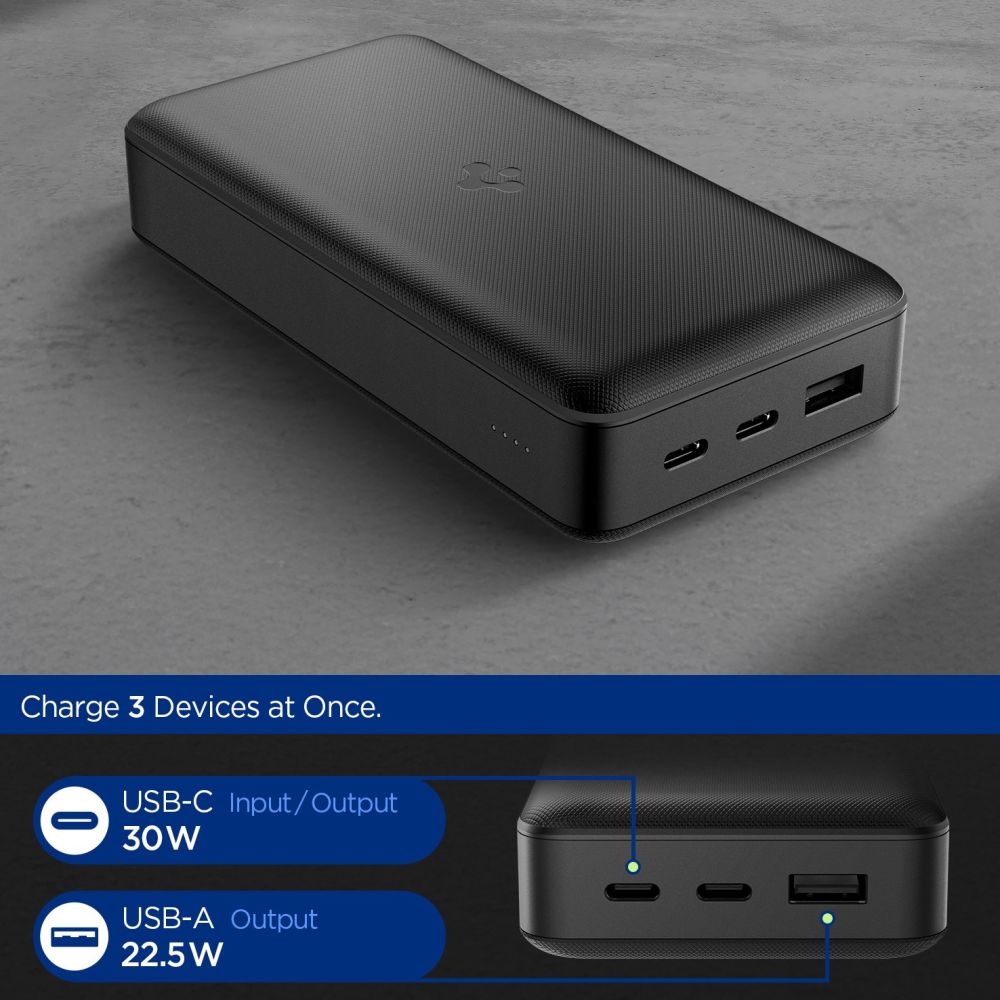 Spigen EA3030 30000mAh 30W Power Bank - sort
