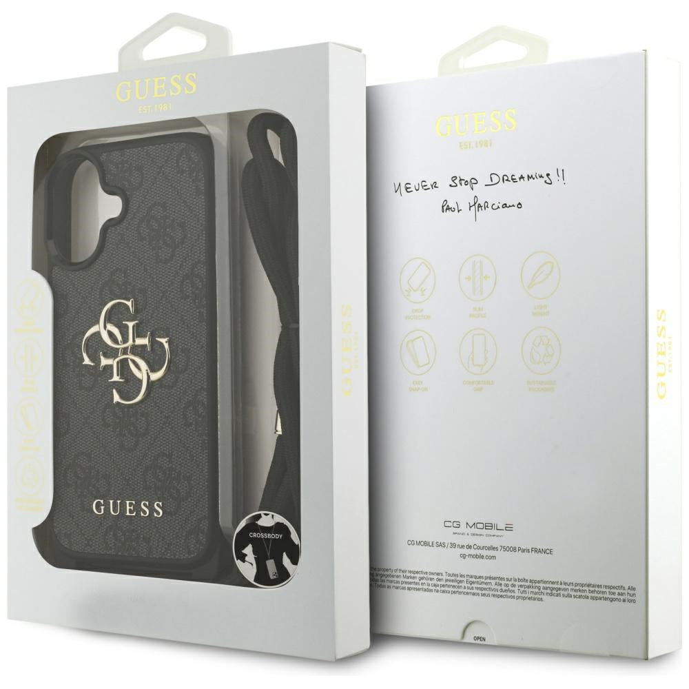 Guess 4G Big Logo Cord Stap Crossbody Case til iPhone 17 - sort
