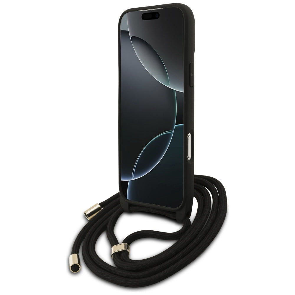 Guess 4G Big Logo Cord Stap Crossbody Case til iPhone 17 Pro Max - sort