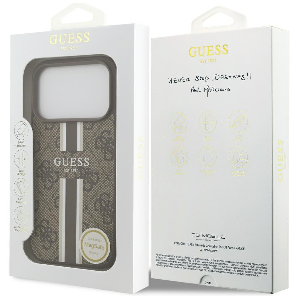 Guess 4G Printed Stripes MagSafe case for iPhone 17 Pro - brown