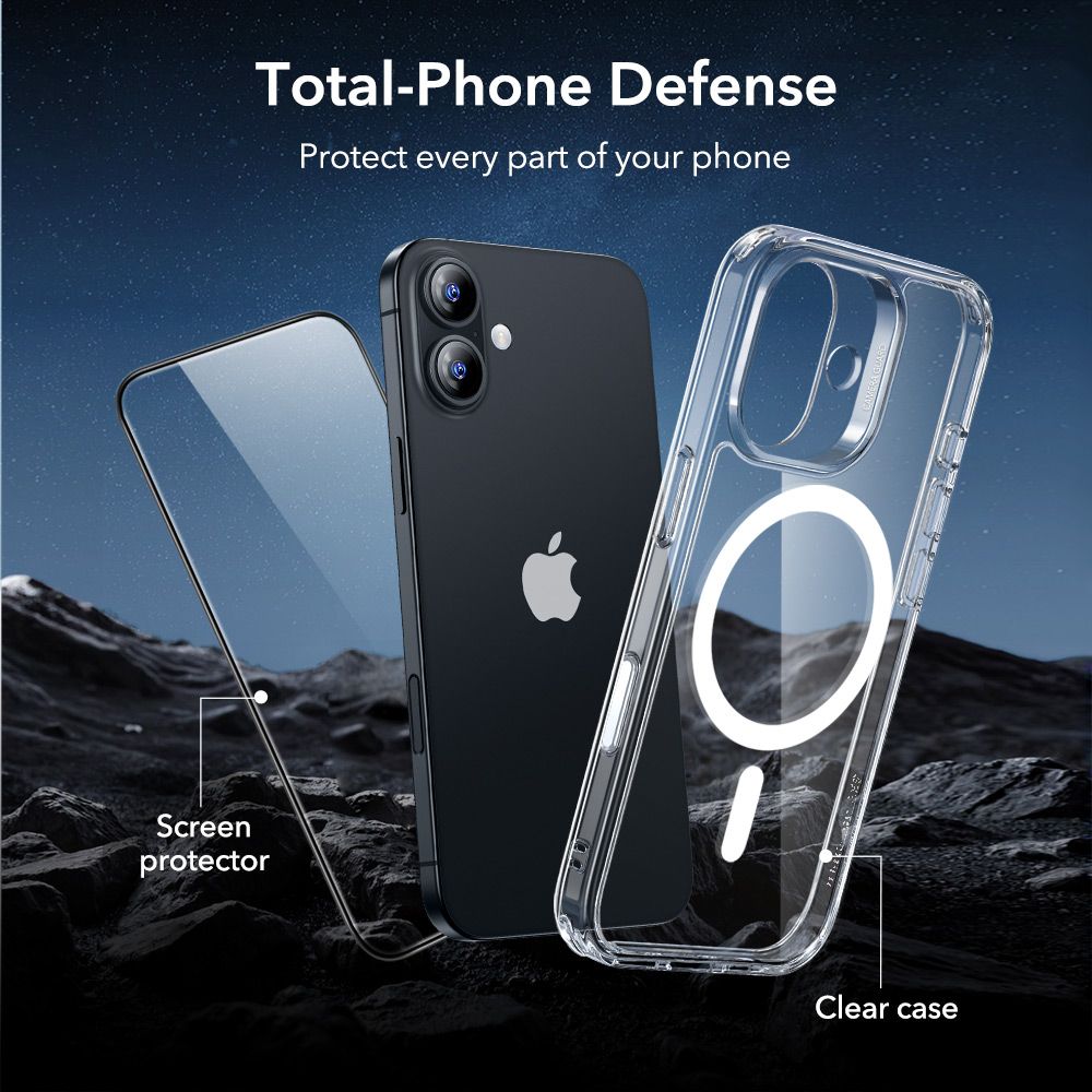 ESR Classic Hybrid MagSafe + tempereret glas sæt til iPhone 17 - Clear