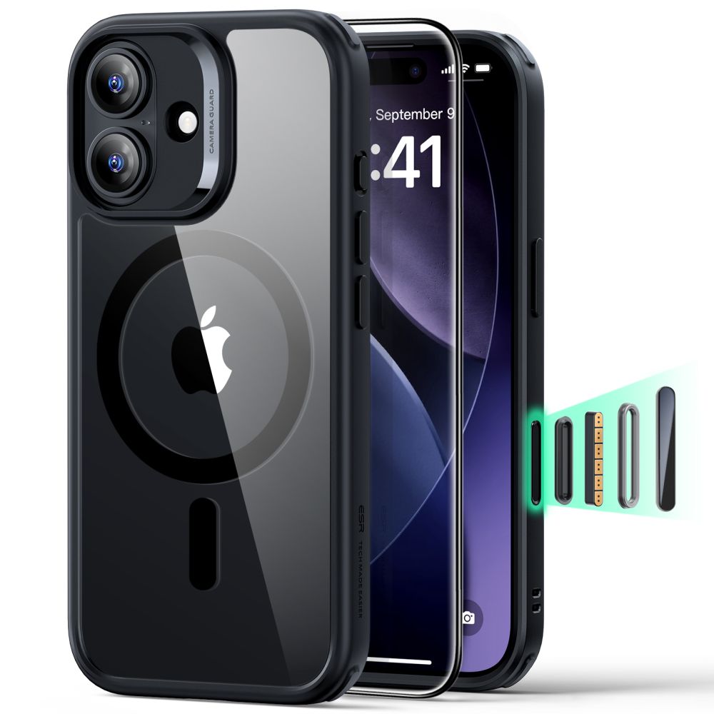 ESR Classic Hybrid MagSafe + tempereret glas sæt til iPhone 17 - Clear Black