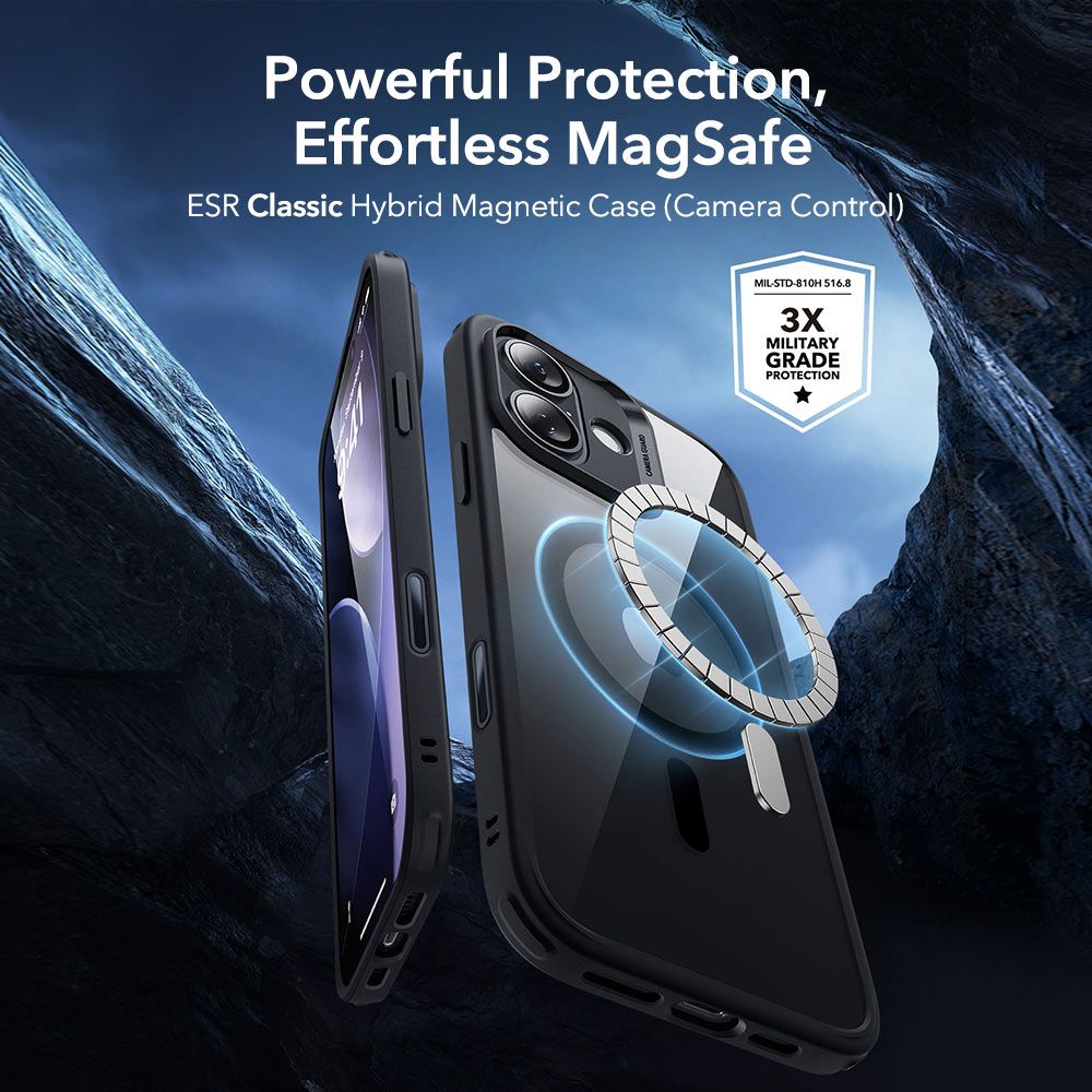 ESR Classic Hybrid MagSafe + tempereret glas sæt til iPhone 17 - Clear Black