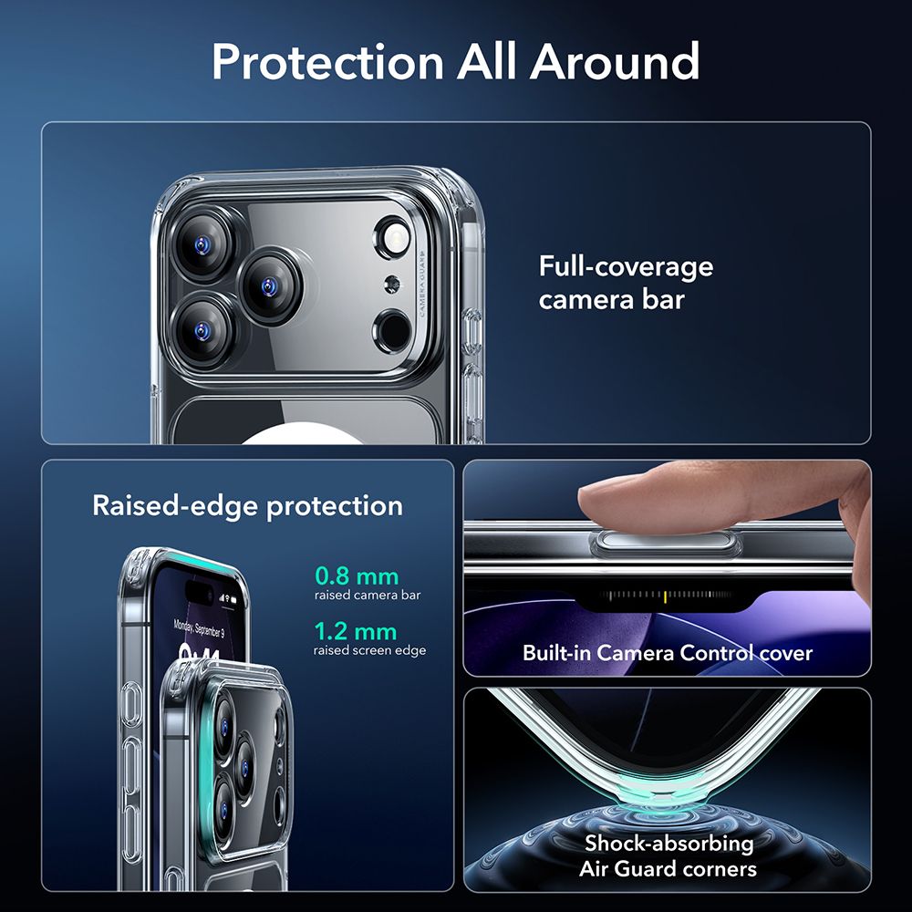 ESR Classic Hybrid MagSafe + tempereret glas sæt til iPhone 17 Pro - Clear