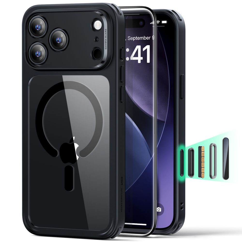 ESR Classic Hybrid MagSafe + tempereret glas sæt til iPhone 17 Pro - Clear Black