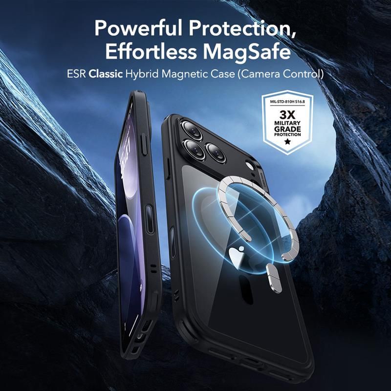 ESR Classic Hybrid MagSafe + tempereret glas sæt til iPhone 17 Pro - Clear Black