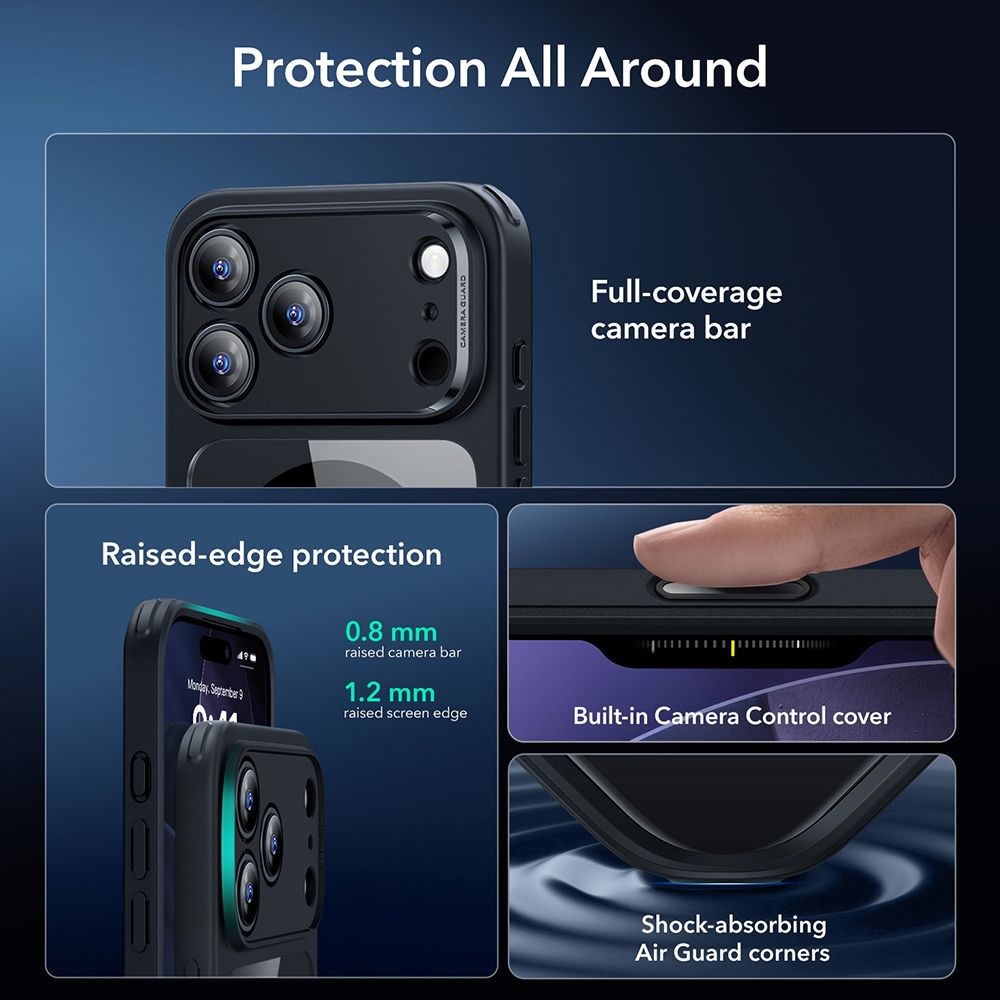 ESR Classic Hybrid MagSafe + tempereret glas sæt til iPhone 17 Pro - Clear Black