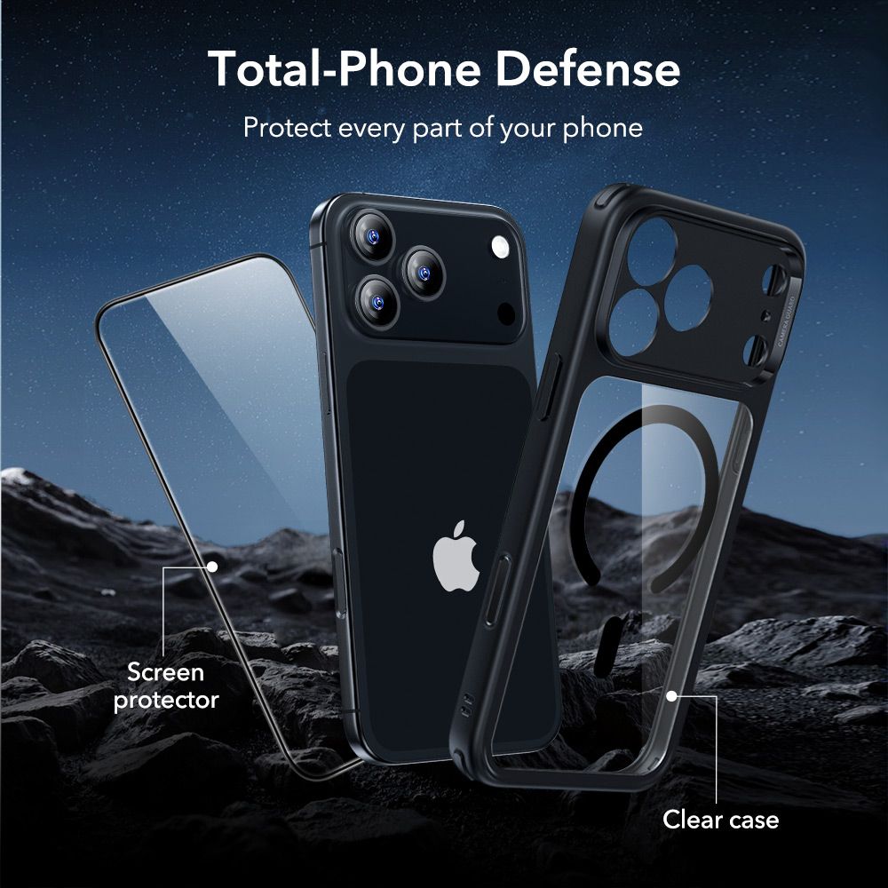 ESR Classic Hybrid MagSafe + tempereret glas sæt til iPhone 17 Pro - Clear Black