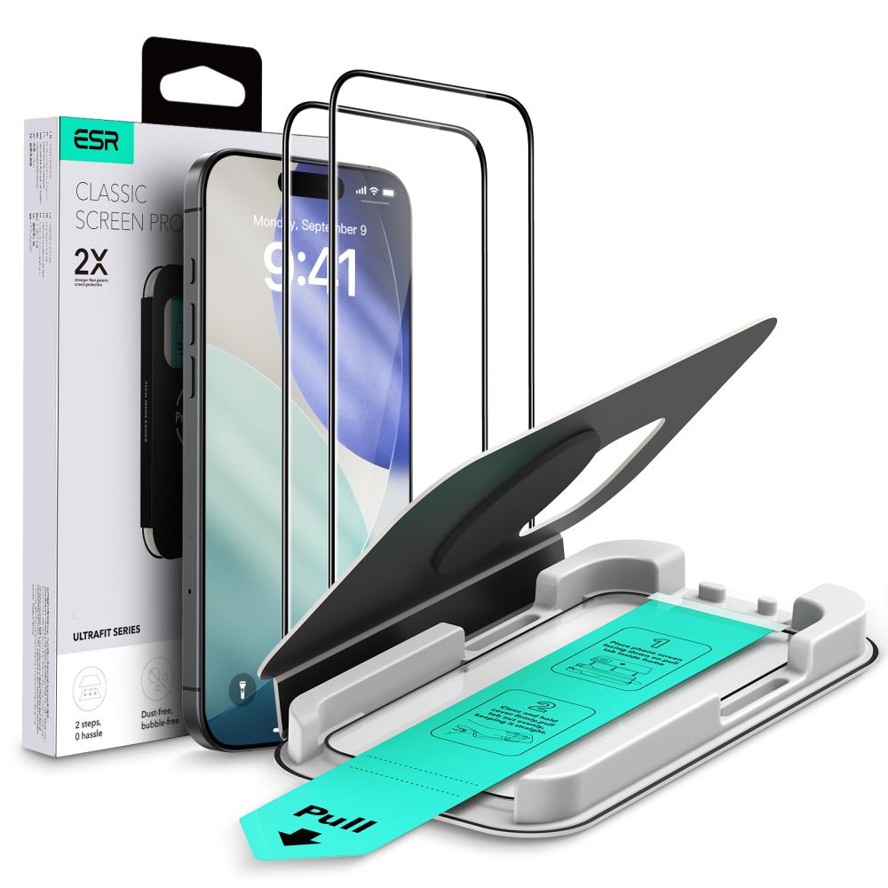 ESR UltraFit Hæmt glas 2-pakke til iPhone 16 Pro / 17 - gennemsigtigt