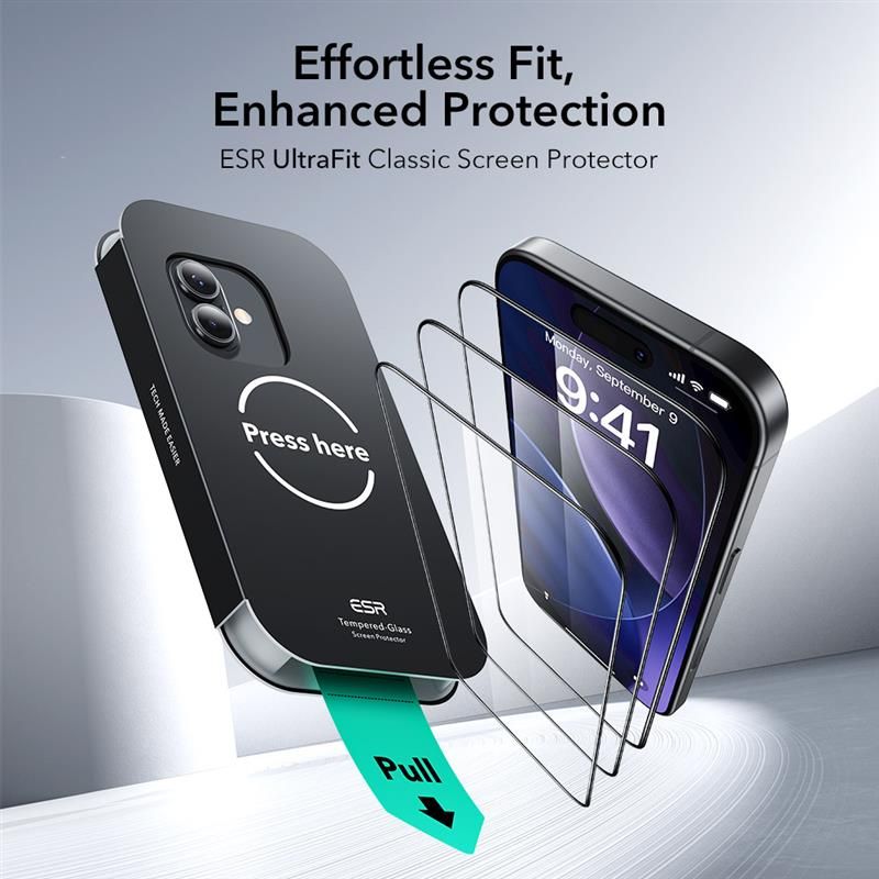 ESR UltraFit Hæmt glas 2-pakke til iPhone 16 Pro / 17 - gennemsigtigt