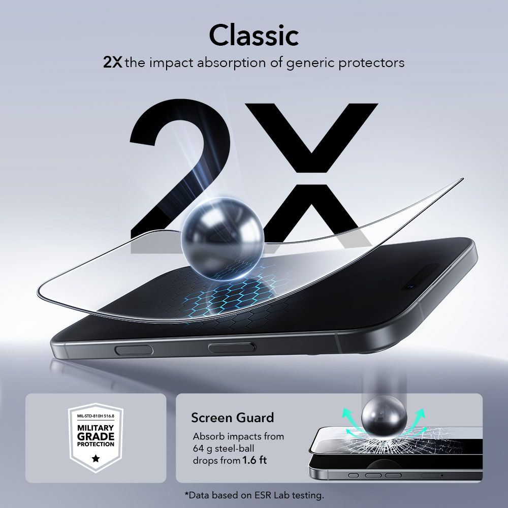 ESR UltraFit Hæmt glas 2-pakke til iPhone 16 Pro / 17 - gennemsigtigt