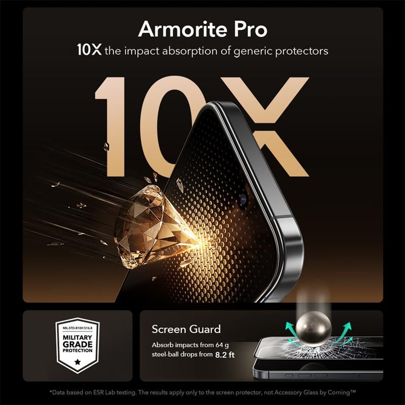 ESR UltraFit Armorite Pro hærdet glas til iPhone 16 Pro / 17 - gennemsigtigt