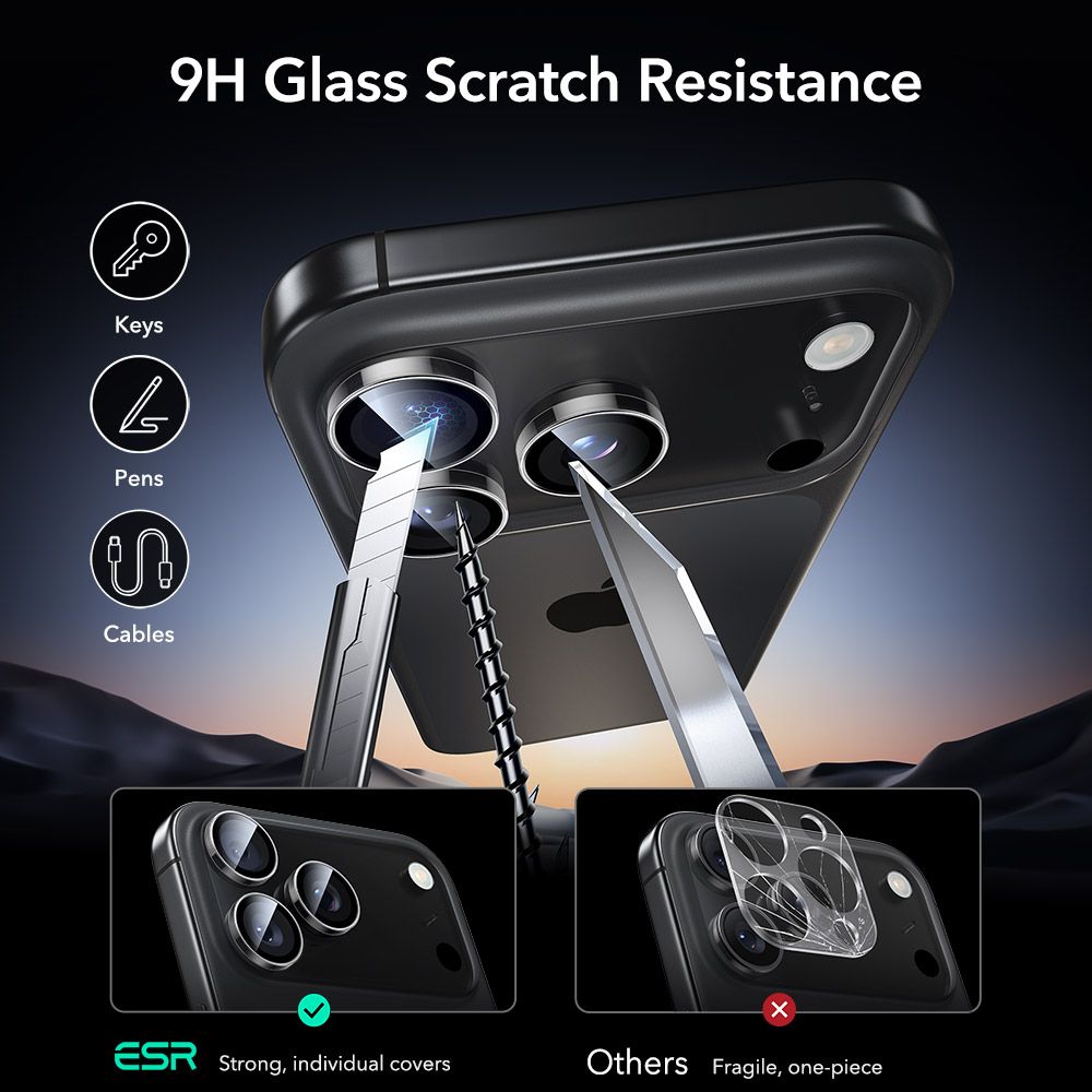 ESR Armorite Kamerabeskytter til iPhone 14 Pro / Pro Max / 15 Pro / Pro Max / 16 Pro / Pro Max / 17 Pro / Pro Max - Klar