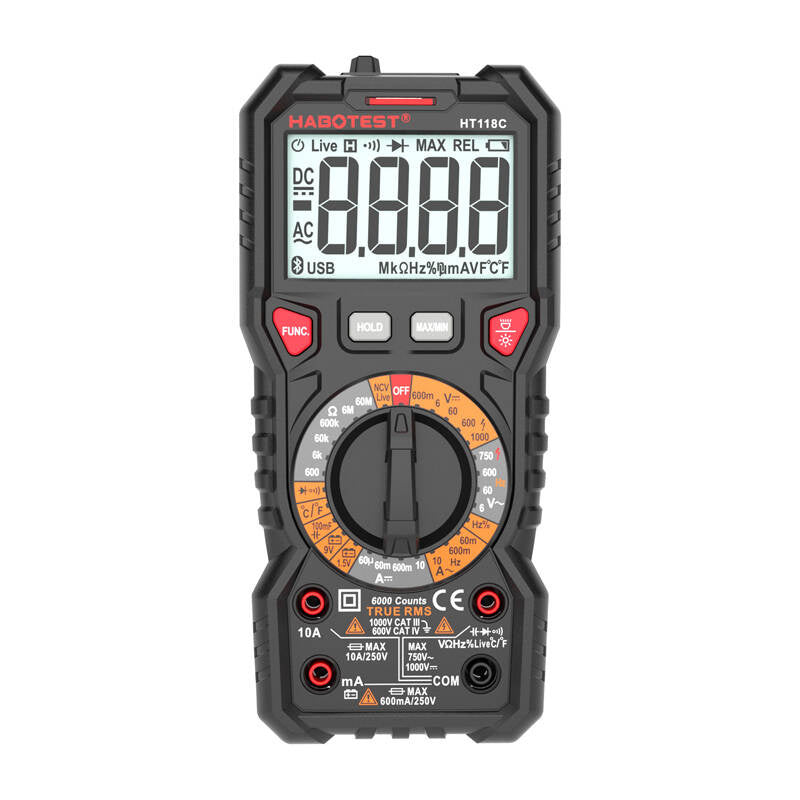 Digital multimeter med lommelygte Habotest HT118C, True RMS, NCV, batteriprøvning