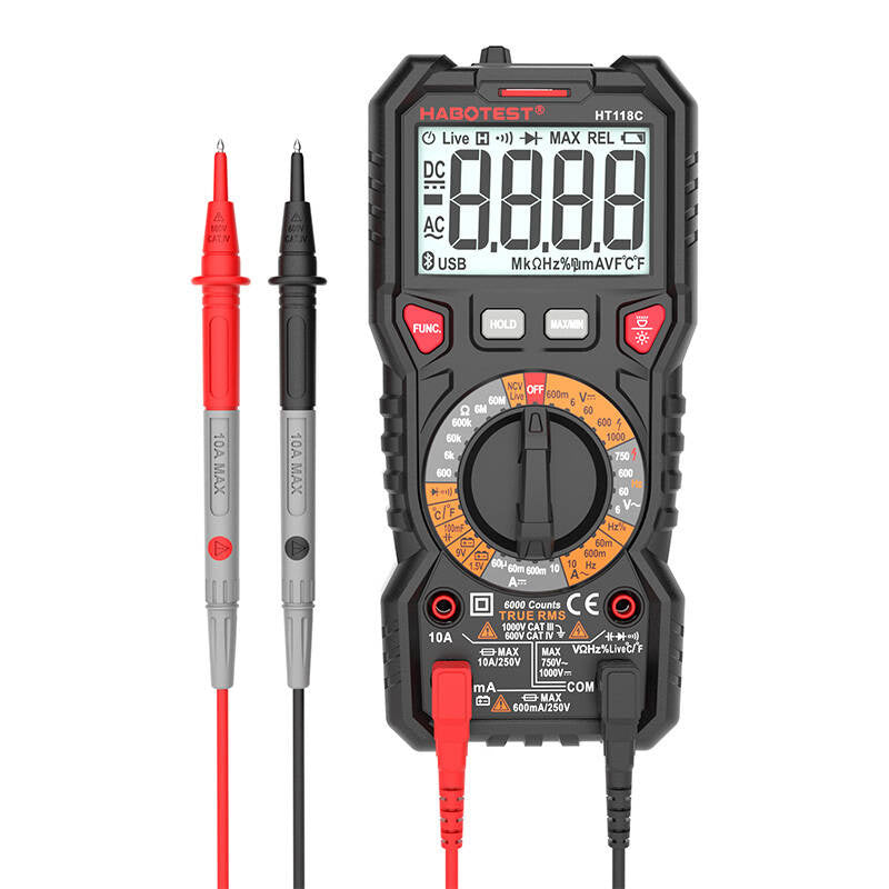 Digital multimeter med lommelygte Habotest HT118C, True RMS, NCV, batteriprøvning