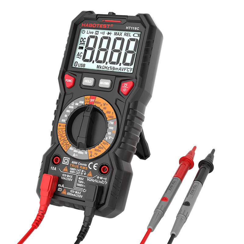 Digital multimeter med lommelygte Habotest HT118C, True RMS, NCV, batteriprøvning