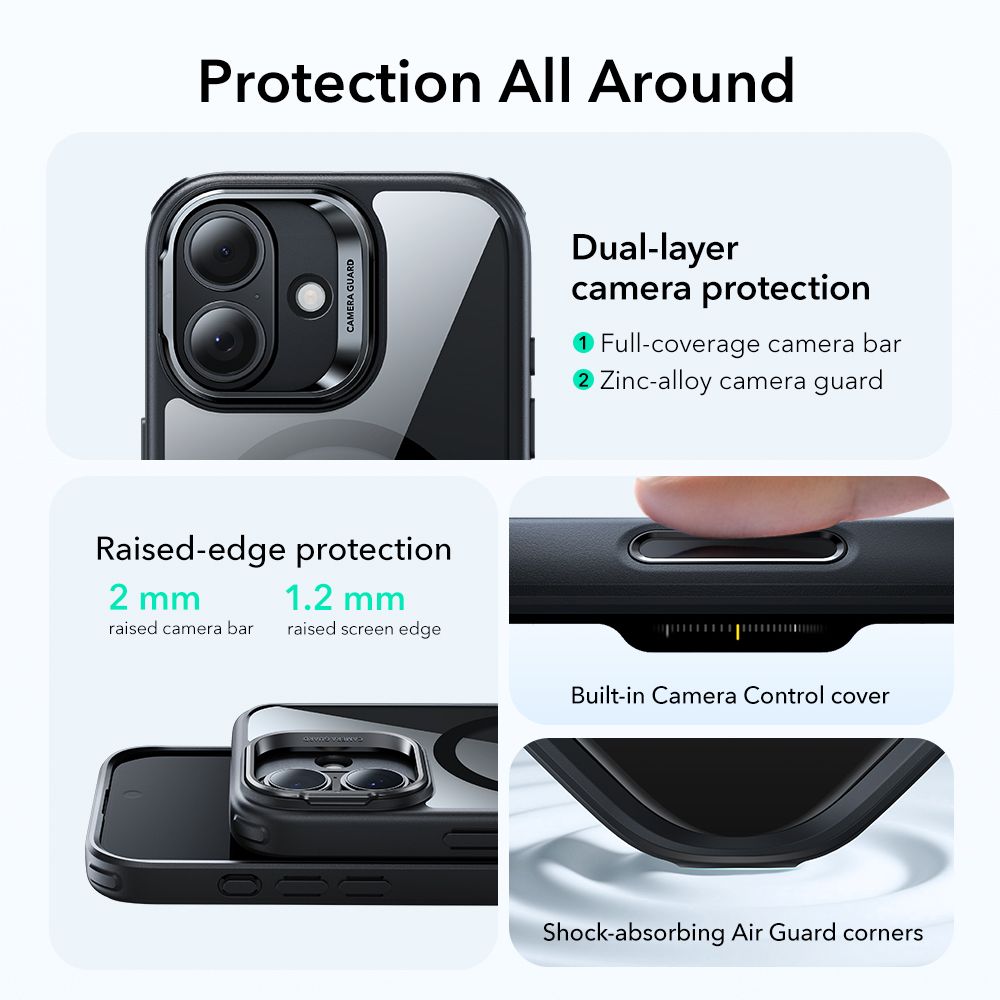 ESR Classic Hybrid Kickstand MagSafe Case til iPhone 17 - Clear Black
