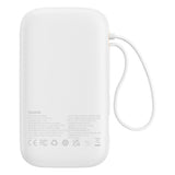 Baseus Qpow2 20000mAh 22.5W Powerbank med Dual Cable med Digital Display + Baseus Simple USB-C 3A Cable 0.3m (hvid) - hvid