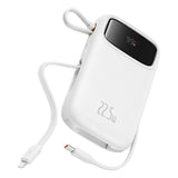 Baseus Qpow2 20000mAh 22.5W Powerbank med Dual Cable med Digital Display + Baseus Simple USB-C 3A Cable 0.3m (hvid) - hvid