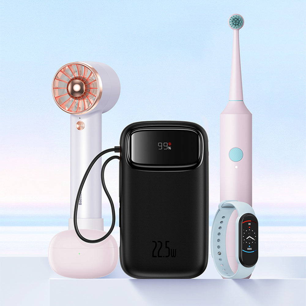 Baseus Qpow2 20000mAh 22.5W Powerbank med Dual Cable med Digital Display + Baseus Simple USB-C 3A Cable 0.3m (Sort) - Sort