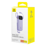 Baseus Qpow2 20000mAh 22.5W Powerbank med Dual Cable med Digital Display + Baseus Simple USB-C 3A Cable 0.3m (hvid) - Purple