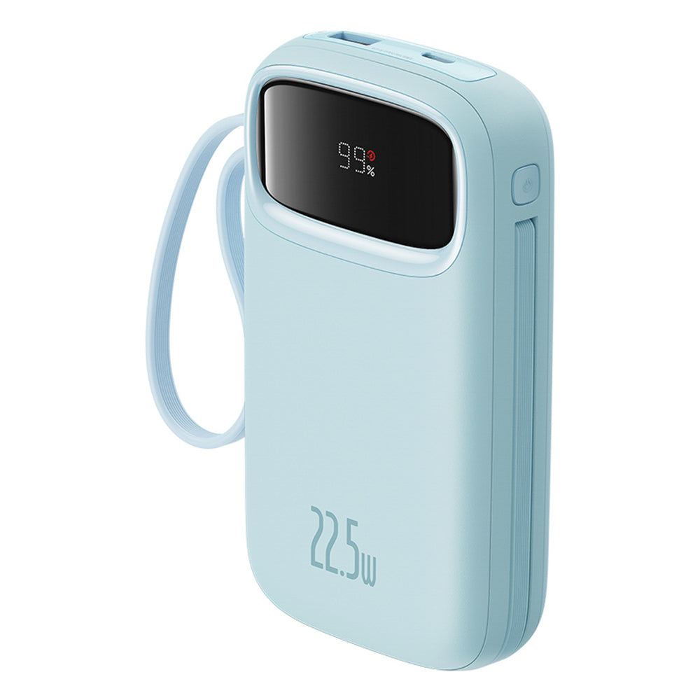 Baseus Qpow2 20000mAh 22.5W Powerbank med Dual Cable med Digital Display + Baseus Simple USB-C 3A Cable 0.3m (hvid) - Blå