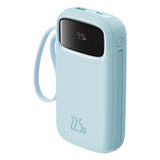 Baseus Qpow2 20000mAh 22.5W Powerbank med Dual Cable med Digital Display + Baseus Simple USB-C 3A Cable 0.3m (hvid) - Blå