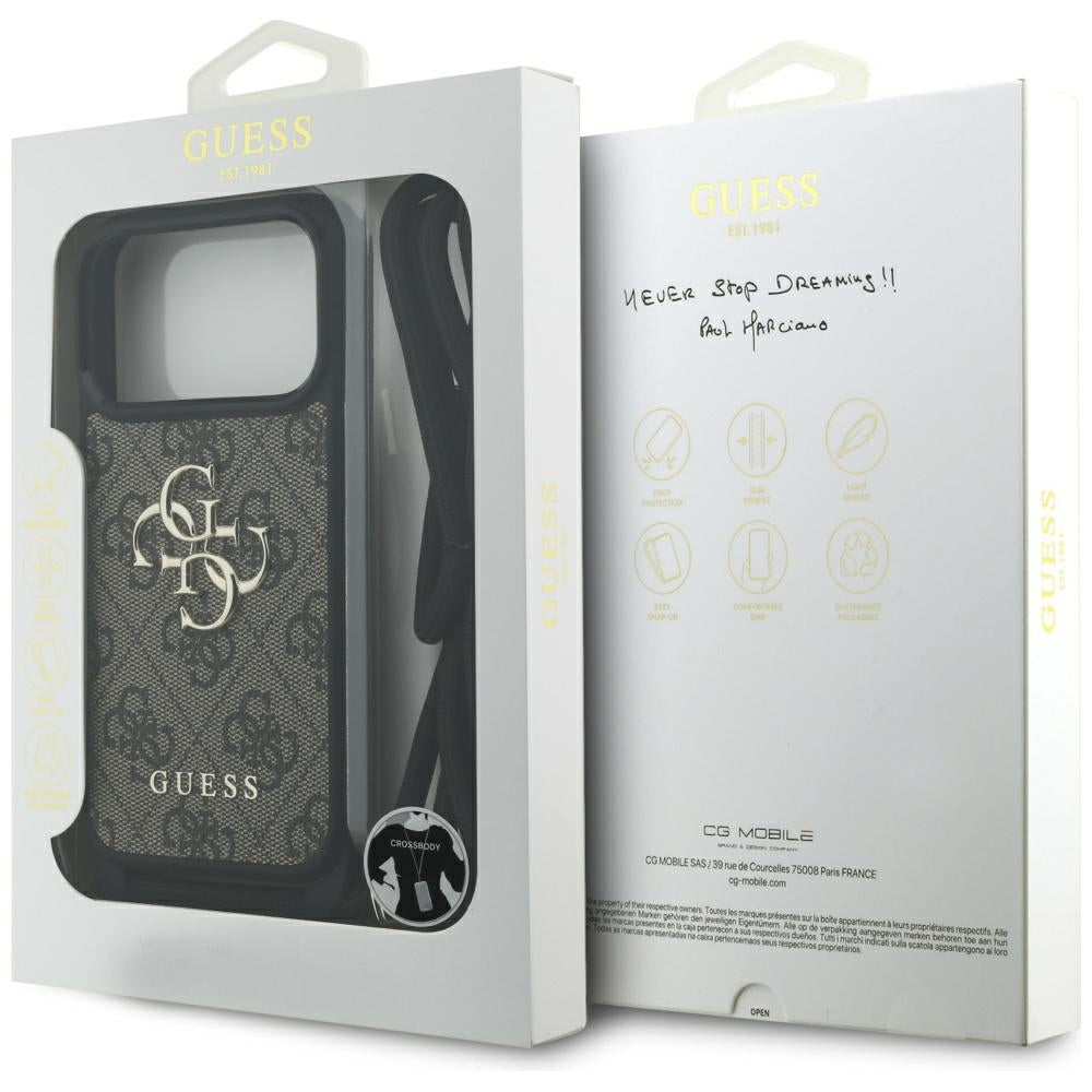 Guess 4G Big Logo Cord Stap Crossbody Case til iPhone 17 Pro - Brunt