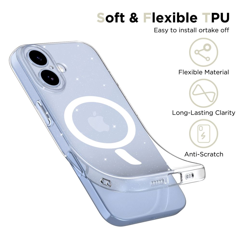 Tech-Protect FlexAir MagSafe Case til iPhone 17 - Klar Glitter