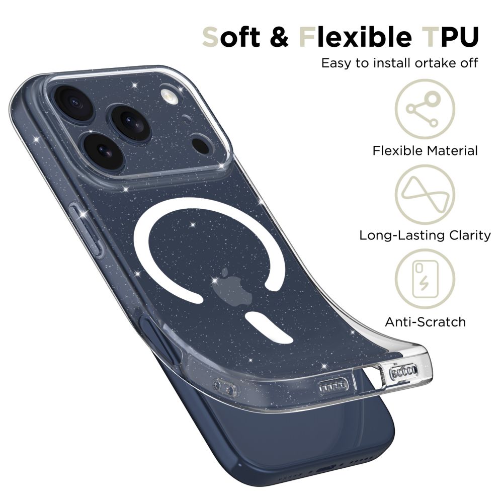 Tech-Protect FlexAir MagSafe Case til iPhone 17 Pro Max - Clear Glitter