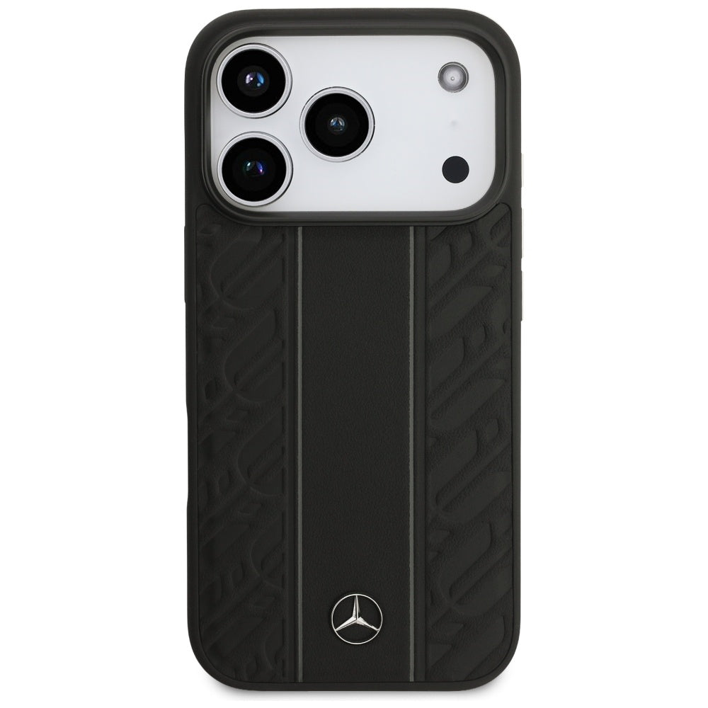 Mercedes Leather Laurel Leaves Stripes MagSafe Case for iPhone 17 Pro - Black