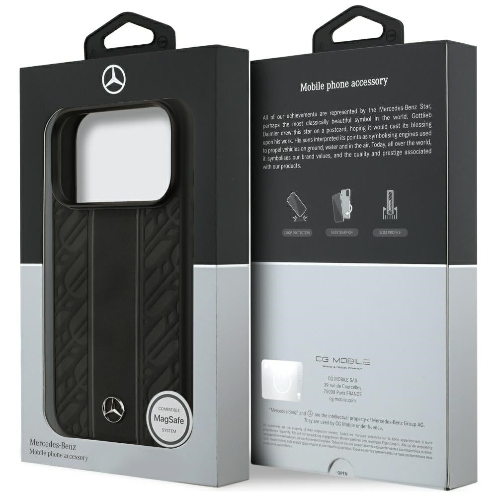 Mercedes Leather Laurel Leaves Stripes MagSafe Case for iPhone 17 Pro - Black
