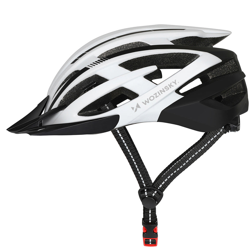 Wozinsky MTB Bike Helmet with Removable Visor and Rear USB Light L - Black and White