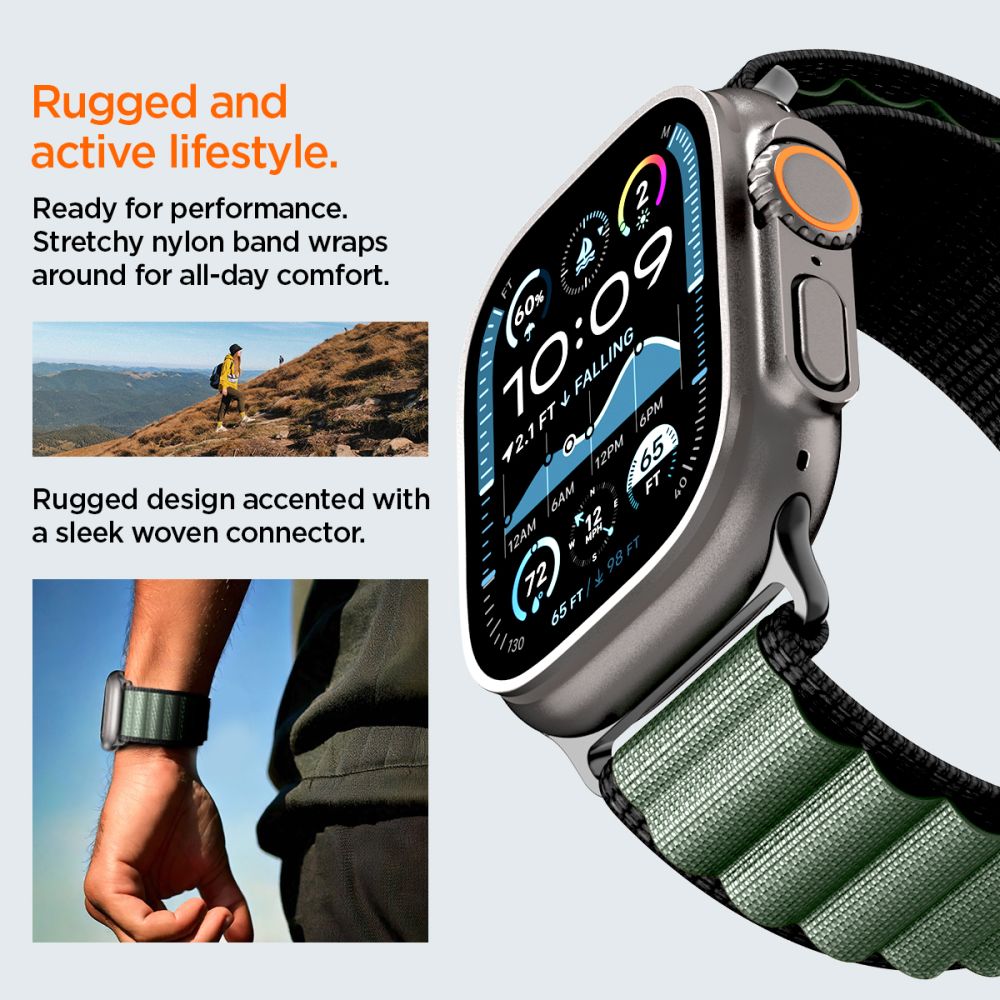 Strap Spigen WBF1 Strap til Apple Watch 44 / 45 / 46 / 49 mm - sort og grøn